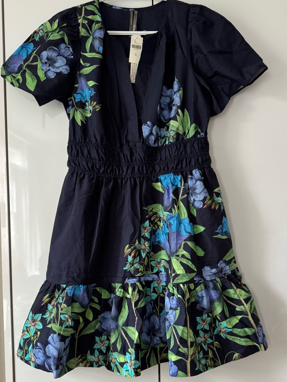 NWT Size XS - The Somerset Mini Dress Blue Green Floral 100% Cotton